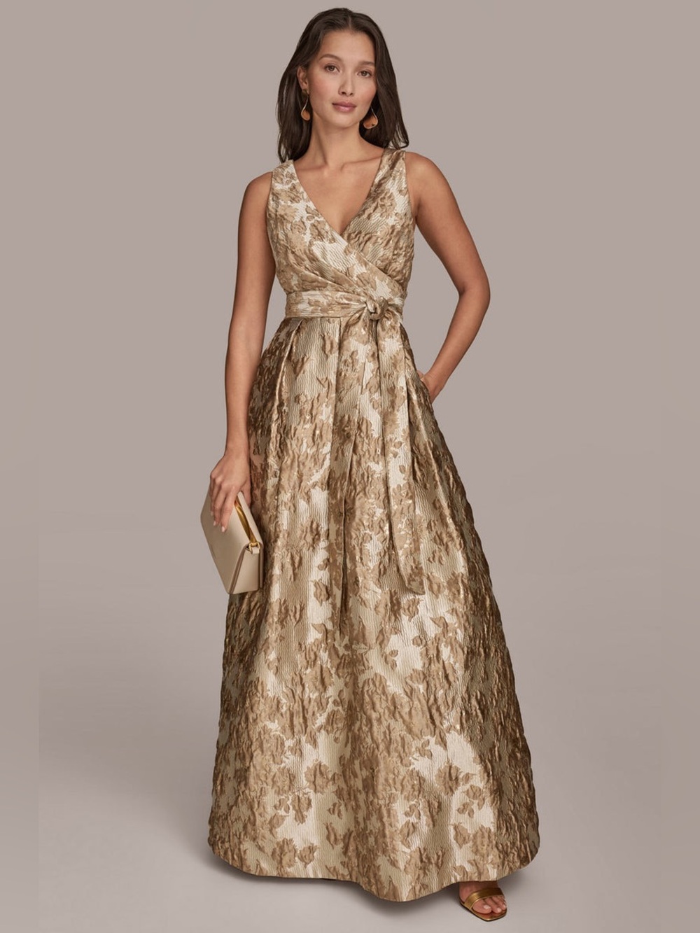 NEW Donna Karan New York Metallic Brocade Sleeveless Wrap Ball Gown Size 8